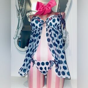 Victoria’s Secret Set Sexy Little Things Sheer Polkadot Cheetah Babydoll Pantes